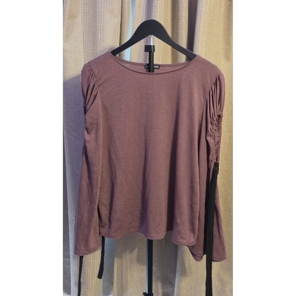 Express Ruched Sleeves Tie Detail‎ Blouse Women's Size Medium Brown